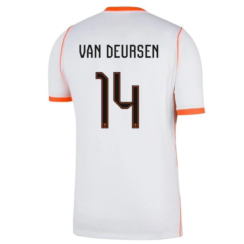 Danxen Women Netherlands Eva Van Deursen #14 White Orange Away Jersey 26-28 T-Shirt