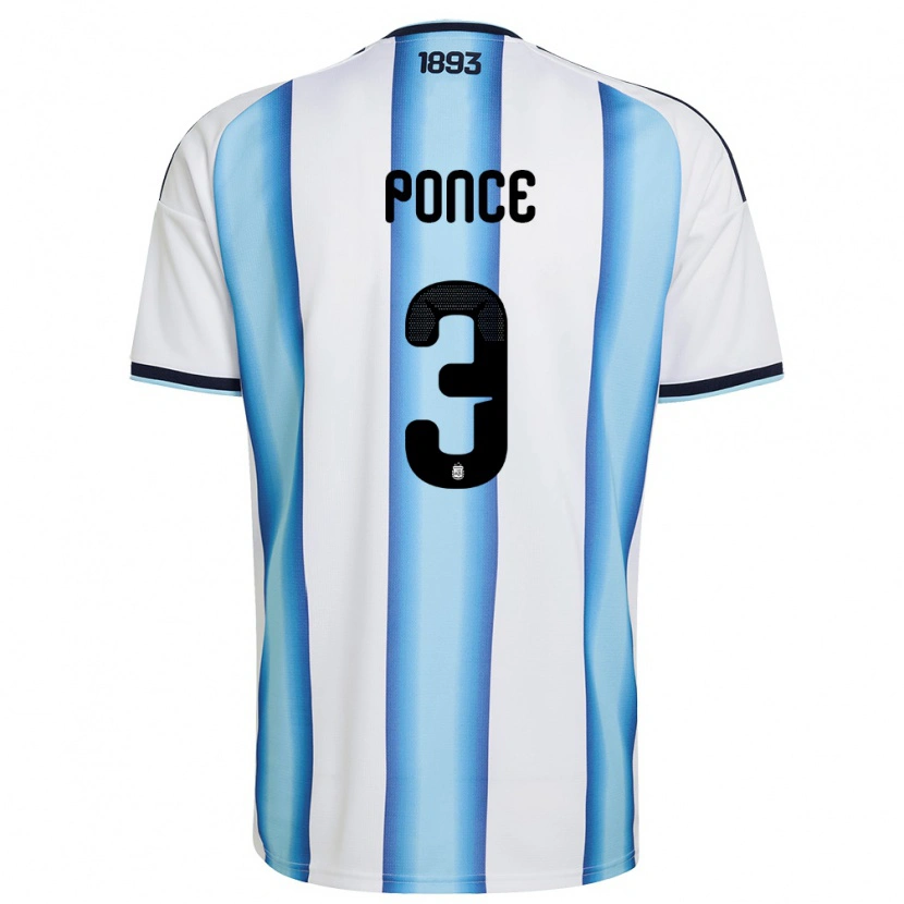 Danxen Kid Argentina Mauricio Ponce #3 White Sky Blue Navy Home Jersey 26-28 T-Shirt