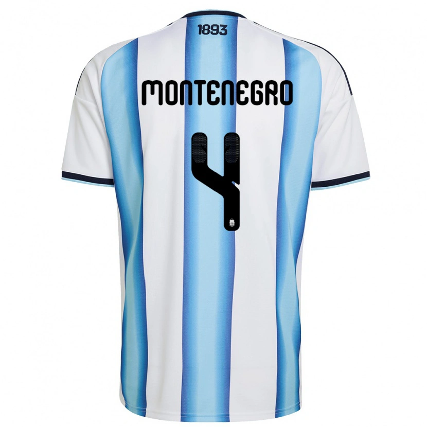 Danxen Kid Argentina Ramiro Montenegro #4 White Sky Blue Navy Home Jersey 26-28 T-Shirt