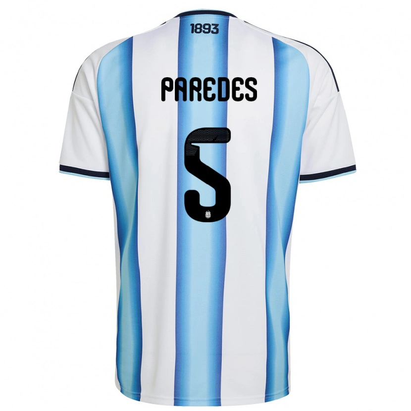 Danxen Kid Argentina Leandro Paredes #5 White Sky Blue Navy Home Jersey 26-28 T-Shirt