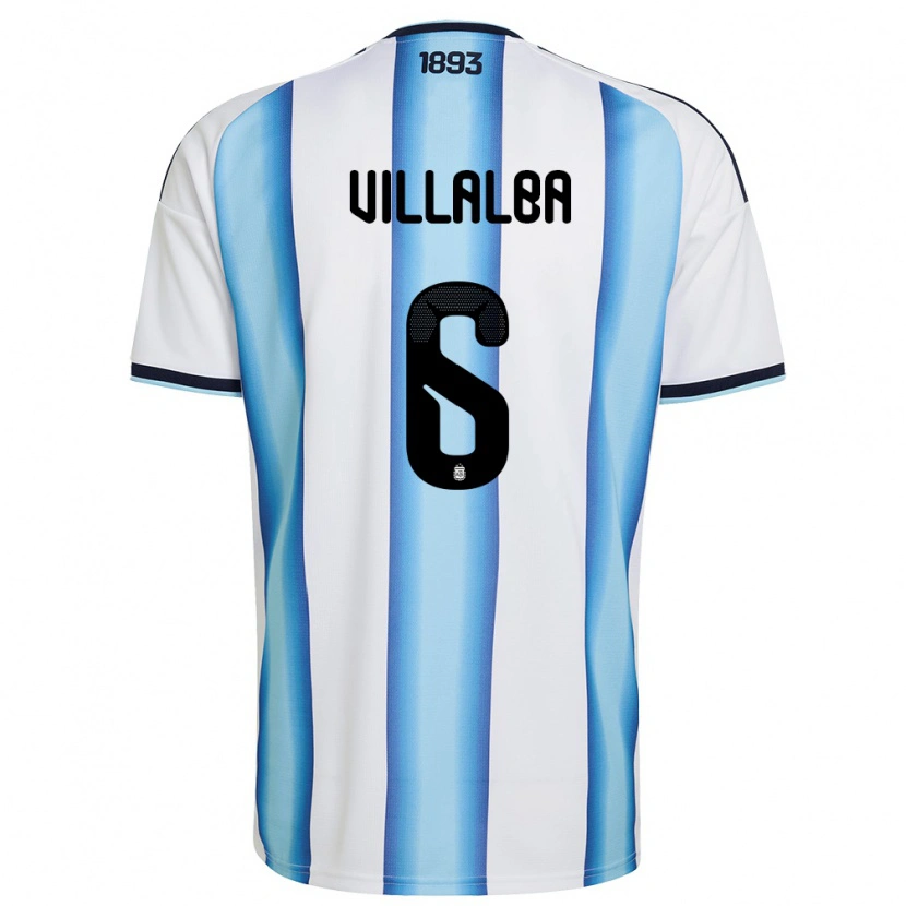 Danxen Kid Argentina Juan Villalba #6 White Sky Blue Navy Home Jersey 26-28 T-Shirt