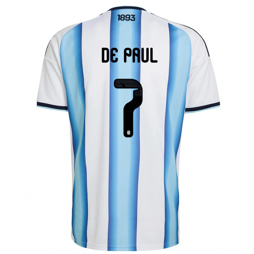 Danxen Kid Argentina Rodrigo De Paul #7 White Sky Blue Navy Home Jersey 26-28 T-Shirt