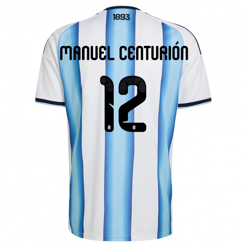 Danxen Kid Argentina Juan Manuel Centurión #12 White Sky Blue Navy Home Jersey 26-28 T-Shirt