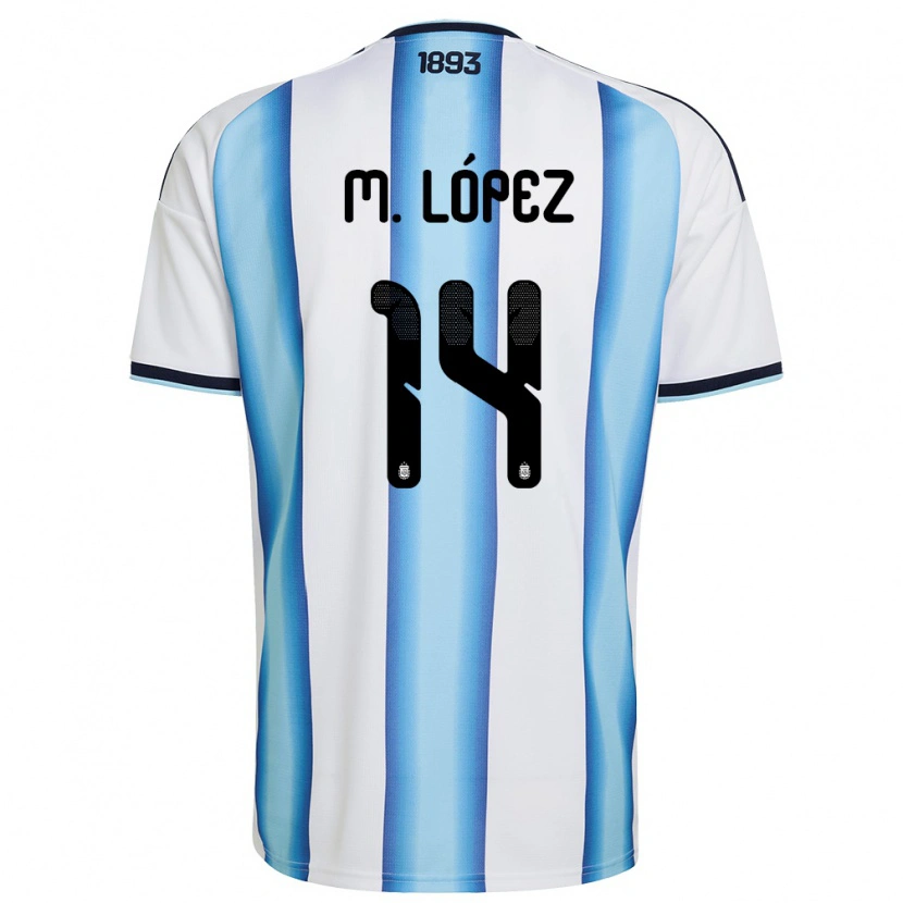 Danxen Kid Argentina Mateo López #14 White Sky Blue Navy Home Jersey 26-28 T-Shirt