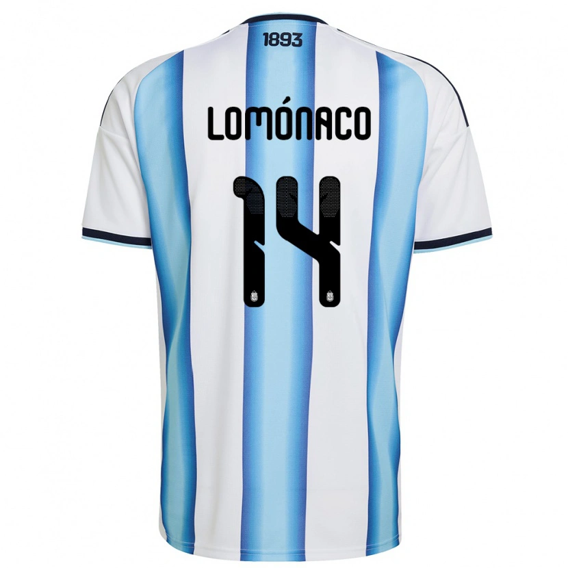 Danxen Kid Argentina Kevin Lomónaco #14 White Sky Blue Navy Home Jersey 26-28 T-Shirt
