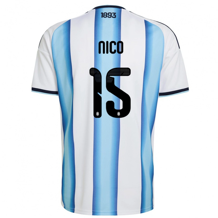 Danxen Kid Argentina Nico #15 White Sky Blue Navy Home Jersey 26-28 T-Shirt
