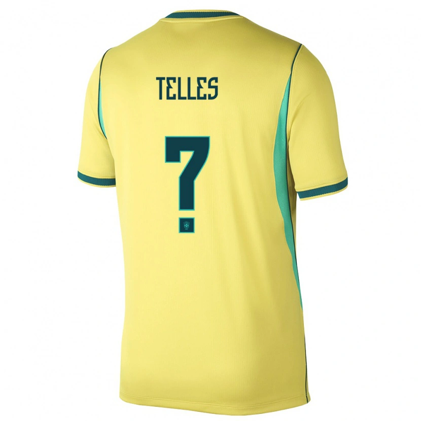 Danxen Kid Brazil Douglas Telles #0 Yellow Green Home Jersey 26-28 T-Shirt