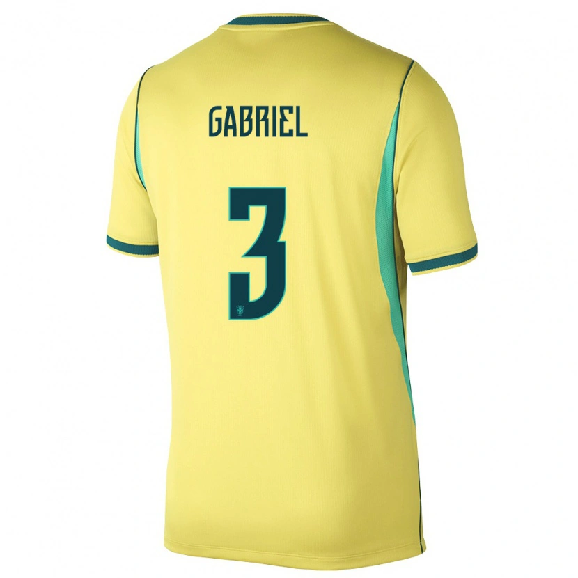 Danxen Kid Brazil Gabriel Magalhães #3 Yellow Green Home Jersey 26-28 T-Shirt