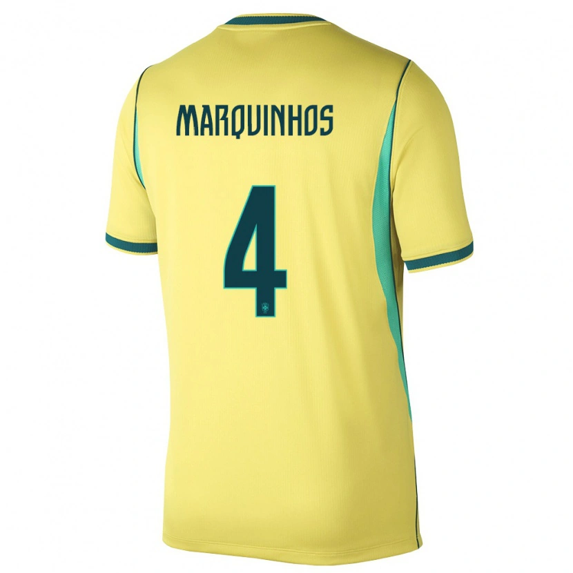 Danxen Kid Brazil Marquinhos #4 Yellow Green Home Jersey 26-28 T-Shirt