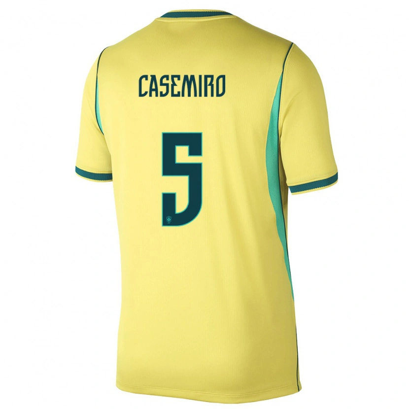 Danxen Kid Brazil Casemiro #5 Yellow Green Home Jersey 26-28 T-Shirt