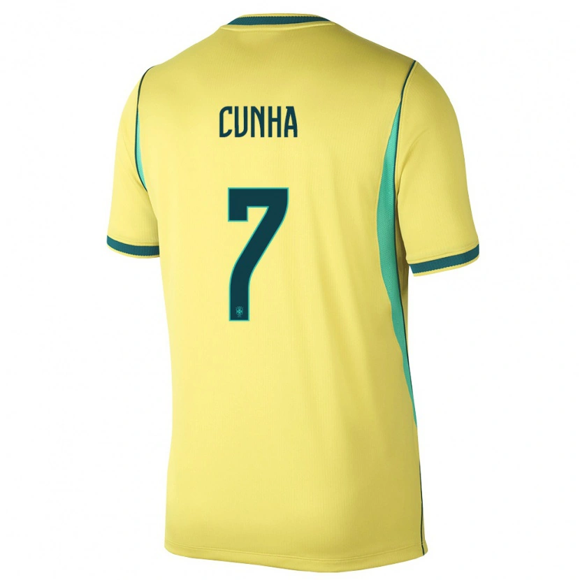 Danxen Kid Brazil Matheus Cunha #7 Yellow Green Home Jersey 26-28 T-Shirt