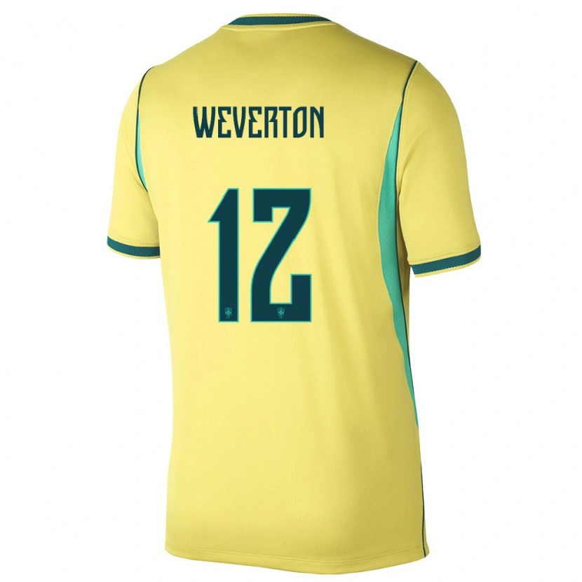 Danxen Kid Brazil Weverton #12 Yellow Green Home Jersey 26-28 T-Shirt