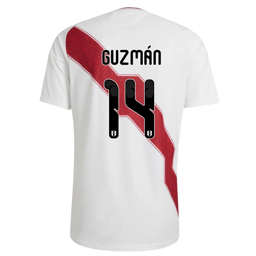 Danxen Kid Peru Jhon Guzmán #14 White Red Black Home Jersey 26-28 T-Shirt