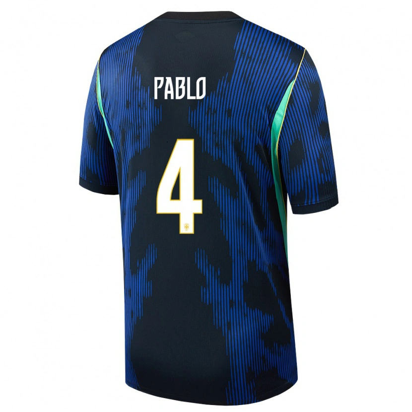 Danxen Kid Brazil Ruan Pablo #4 Blue Navy Yellow Away Jersey 26-28 T-Shirt