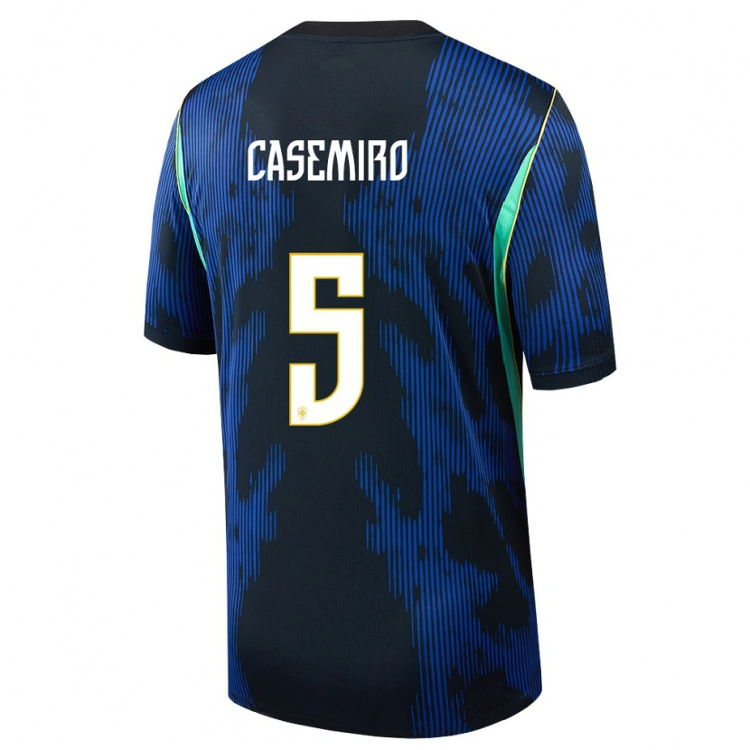 Danxen Kid Brazil Casemiro #5 Blue Navy Yellow Away Jersey 26-28 T-Shirt