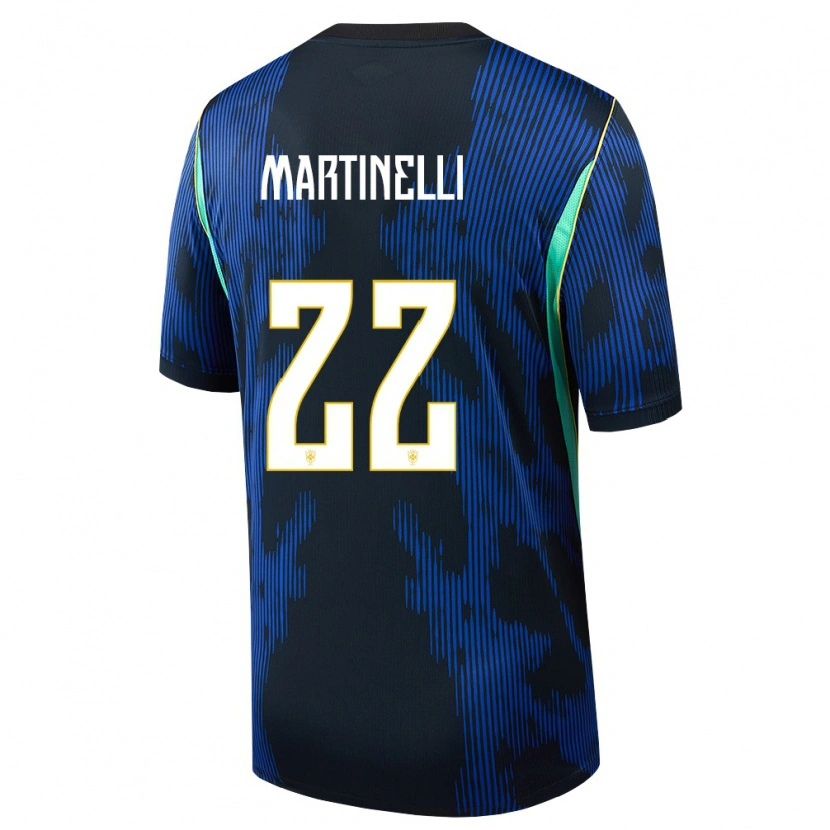 Danxen Kid Brazil Gabriel Martinelli #22 Blue Navy Yellow Away Jersey 26-28 T-Shirt