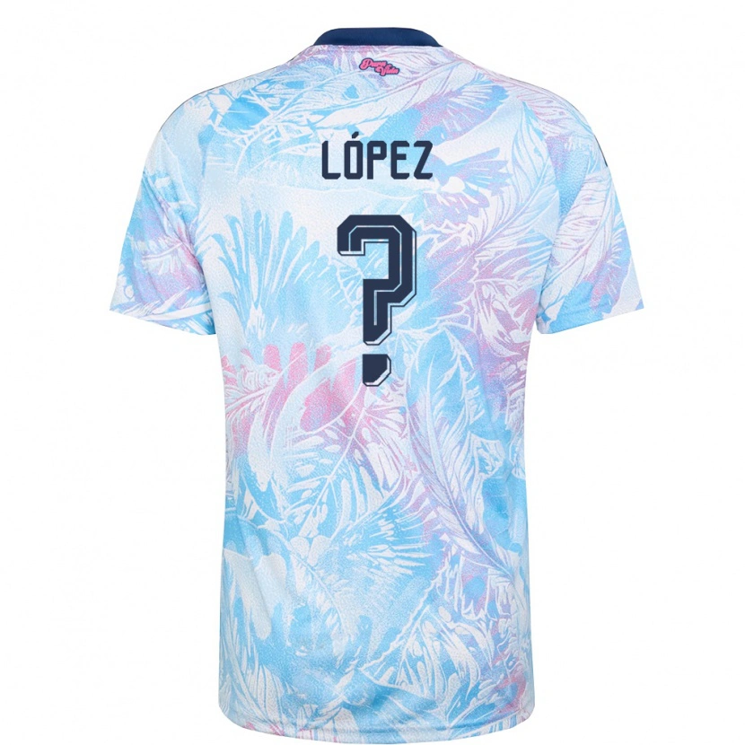 Danxen Kid Costa Rica Douglas López #0 Sky Blue Navy Pink Away Jersey 26-28 T-Shirt