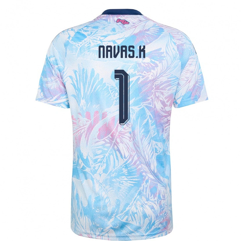 Danxen Kid Costa Rica Keylor Navas #1 Sky Blue Navy Pink Away Jersey 26-28 T-Shirt