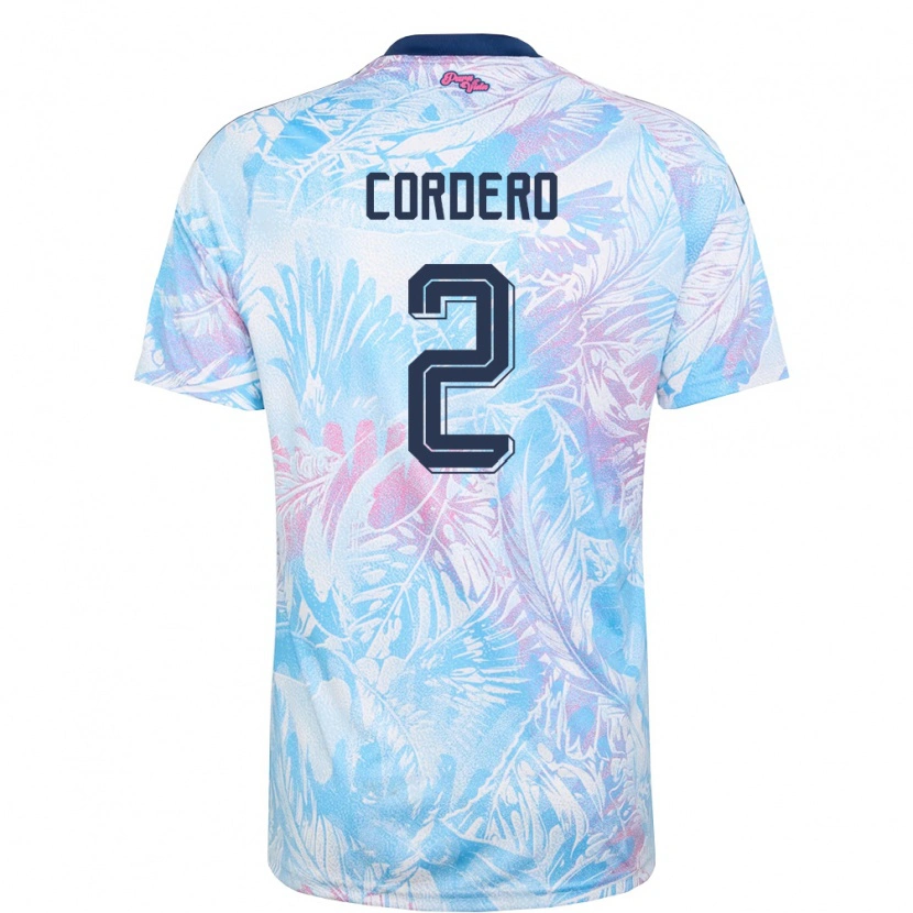 Danxen Kid Costa Rica Matías Cordero #2 Sky Blue Navy Pink Away Jersey 26-28 T-Shirt