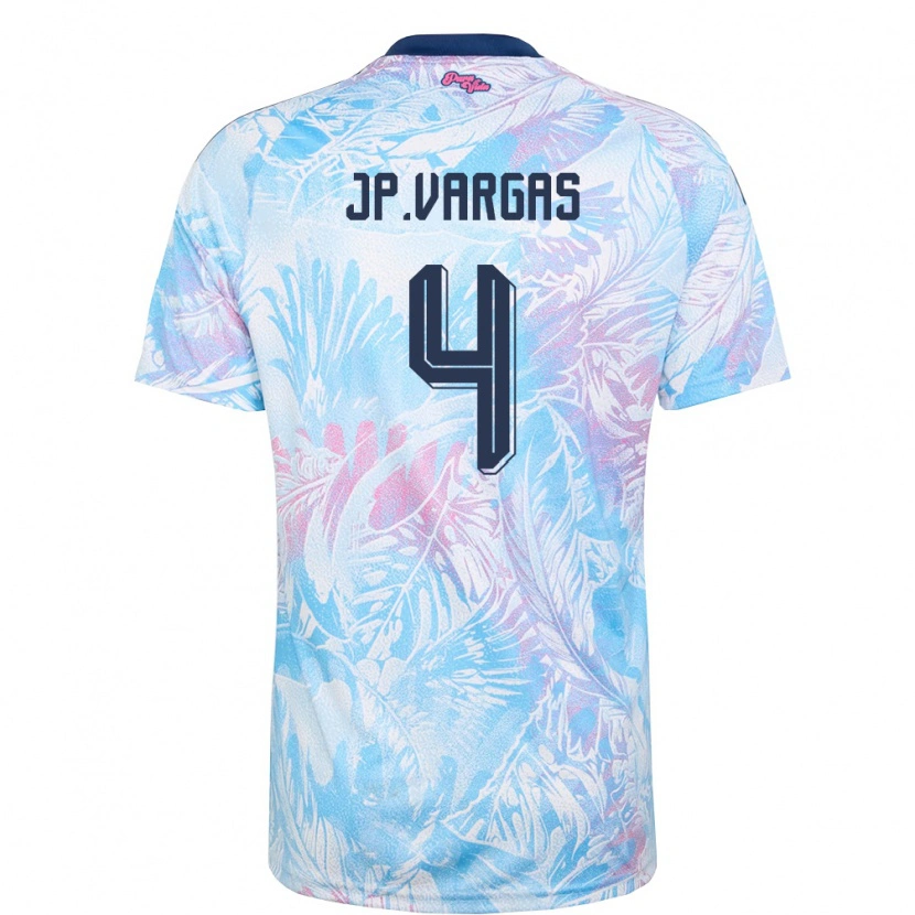 Danxen Kid Costa Rica Juan Pablo Vargas #4 Sky Blue Navy Pink Away Jersey 26-28 T-Shirt