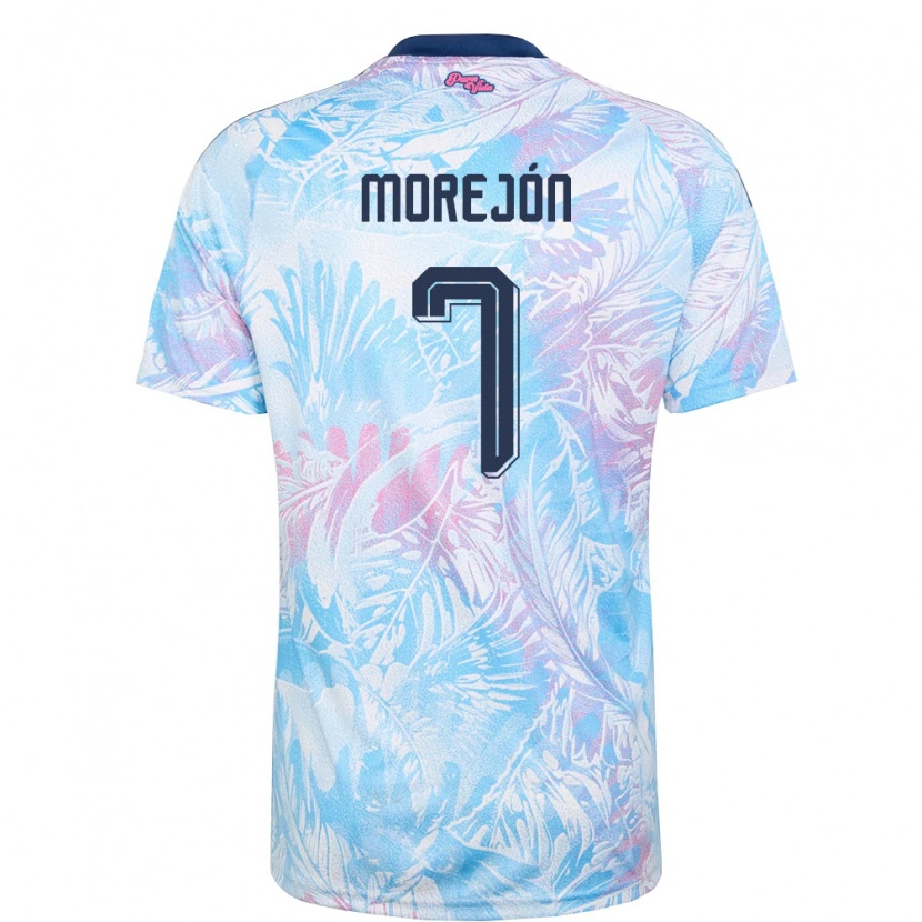 Danxen Kid Costa Rica Jorge Morejón #7 Sky Blue Navy Pink Away Jersey 26-28 T-Shirt