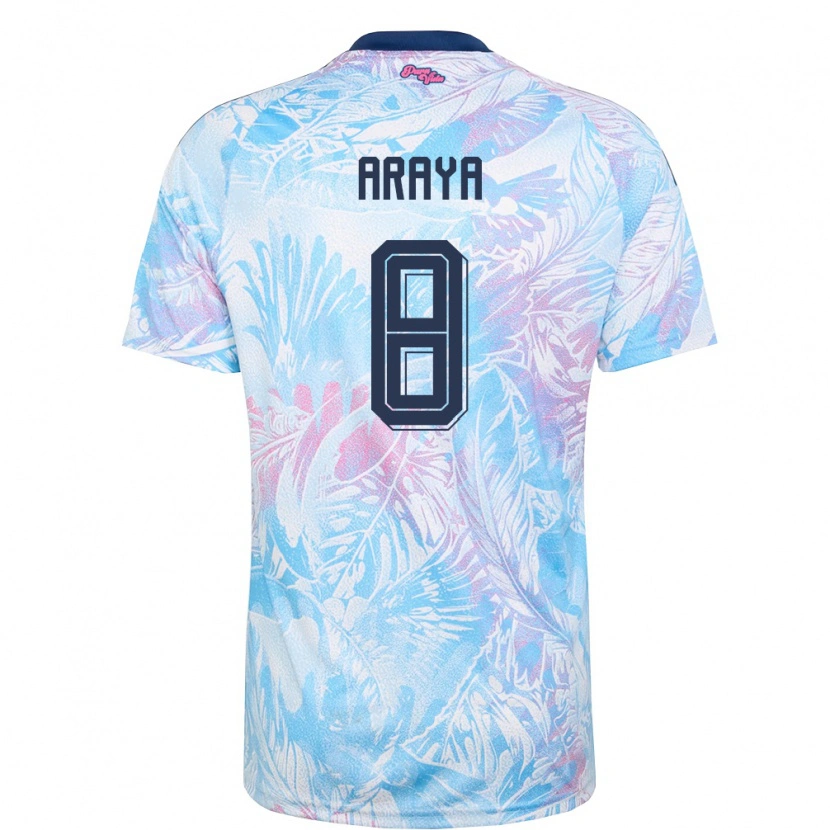 Danxen Kid Costa Rica Marshal Araya #8 Sky Blue Navy Pink Away Jersey 26-28 T-Shirt