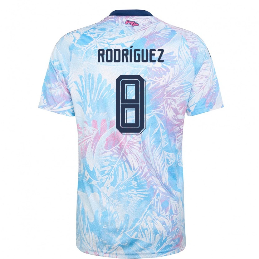 Danxen Kid Costa Rica Bryson Rodríguez #8 Sky Blue Navy Pink Away Jersey 26-28 T-Shirt