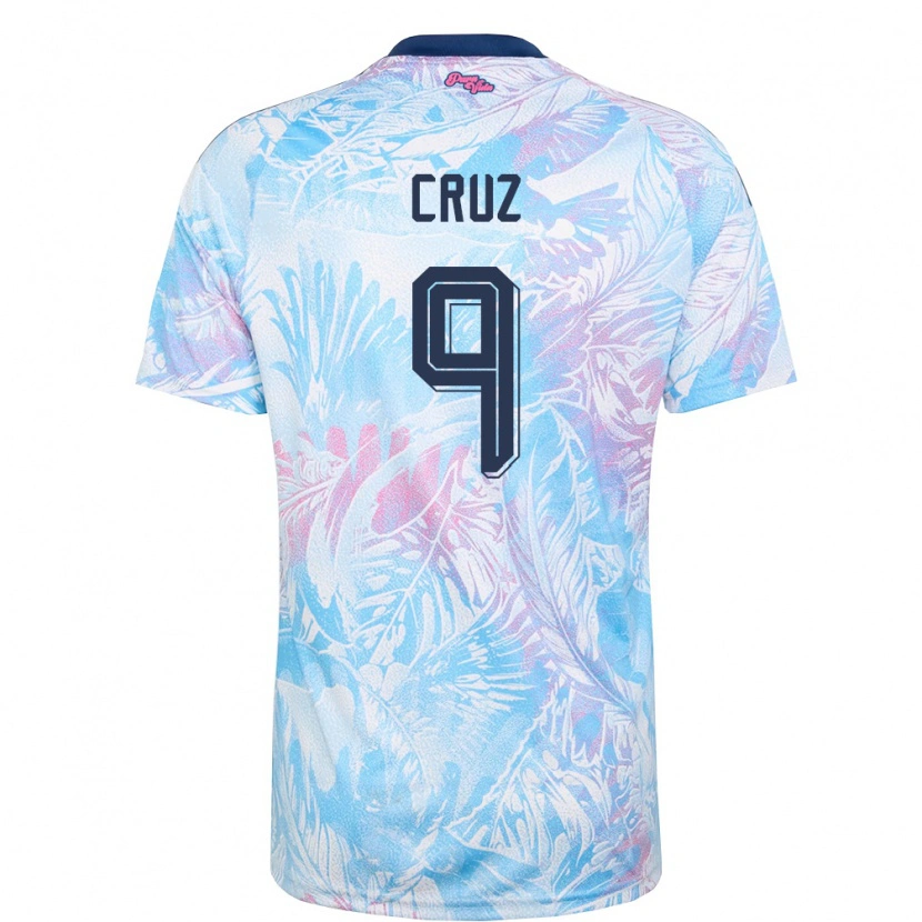 Danxen Kid Costa Rica Esteban Cruz #9 Sky Blue Navy Pink Away Jersey 26-28 T-Shirt