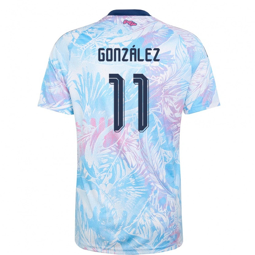 Danxen Kid Costa Rica Paul González #11 Sky Blue Navy Pink Away Jersey 26-28 T-Shirt