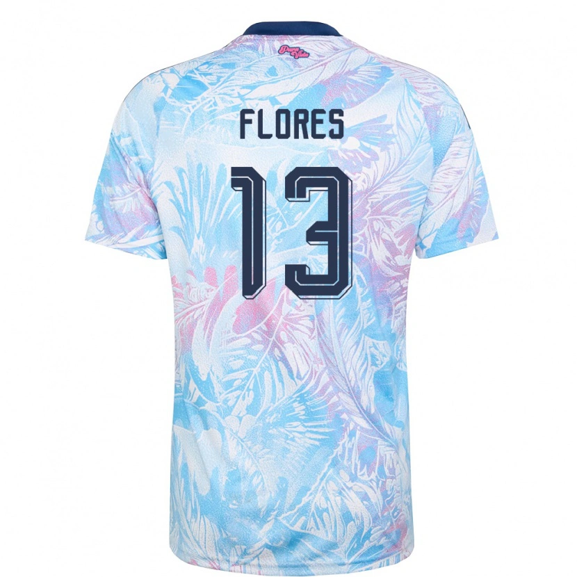 Danxen Kid Costa Rica Caleb Flores #13 Sky Blue Navy Pink Away Jersey 26-28 T-Shirt