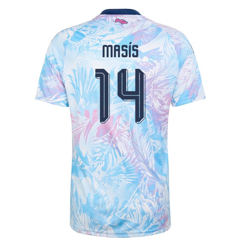 Danxen Kid Costa Rica Dylan Masís #14 Sky Blue Navy Pink Away Jersey 26-28 T-Shirt