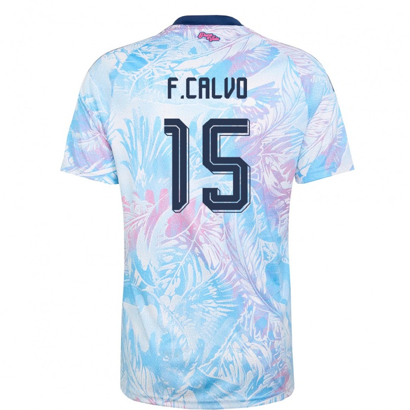 Danxen Kid Costa Rica Francisco Calvo #15 Sky Blue Navy Pink Away Jersey 26-28 T-Shirt