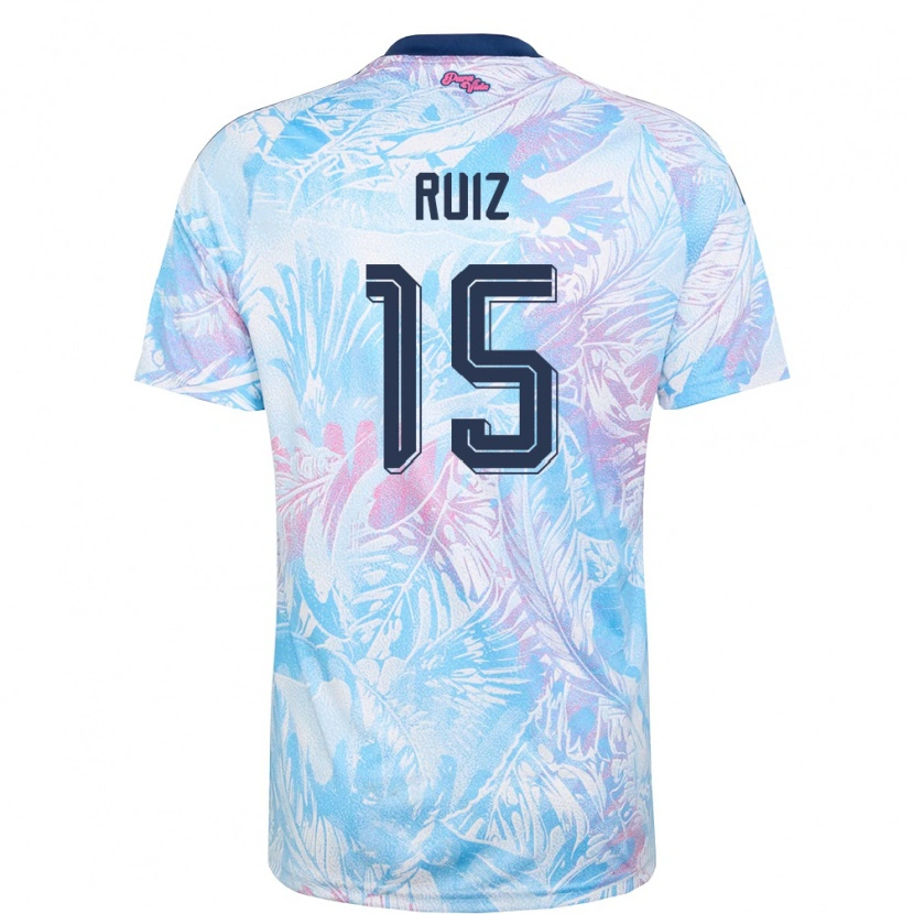 Danxen Kid Costa Rica John Ruiz #15 Sky Blue Navy Pink Away Jersey 26-28 T-Shirt