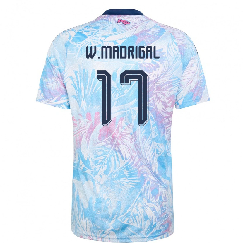 Danxen Kid Costa Rica Warren Madrigal #17 Sky Blue Navy Pink Away Jersey 26-28 T-Shirt