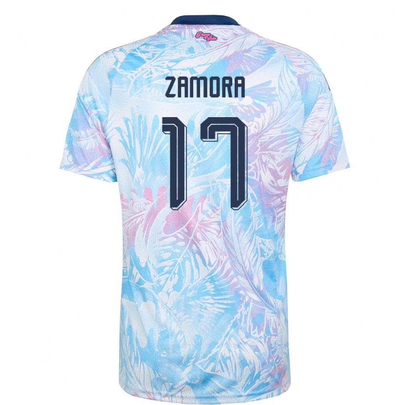 Danxen Kid Costa Rica Mariano Zamora #17 Sky Blue Navy Pink Away Jersey 26-28 T-Shirt