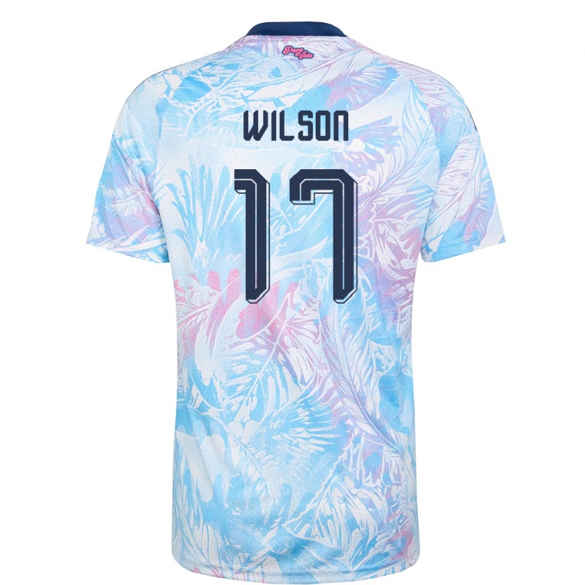 Danxen Kid Costa Rica Roan Wilson #17 Sky Blue Navy Pink Away Jersey 26-28 T-Shirt