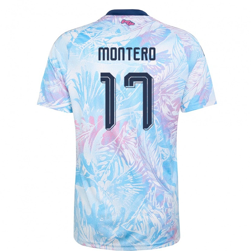 Danxen Kid Costa Rica Michelle Montero #17 Sky Blue Navy Pink Away Jersey 26-28 T-Shirt