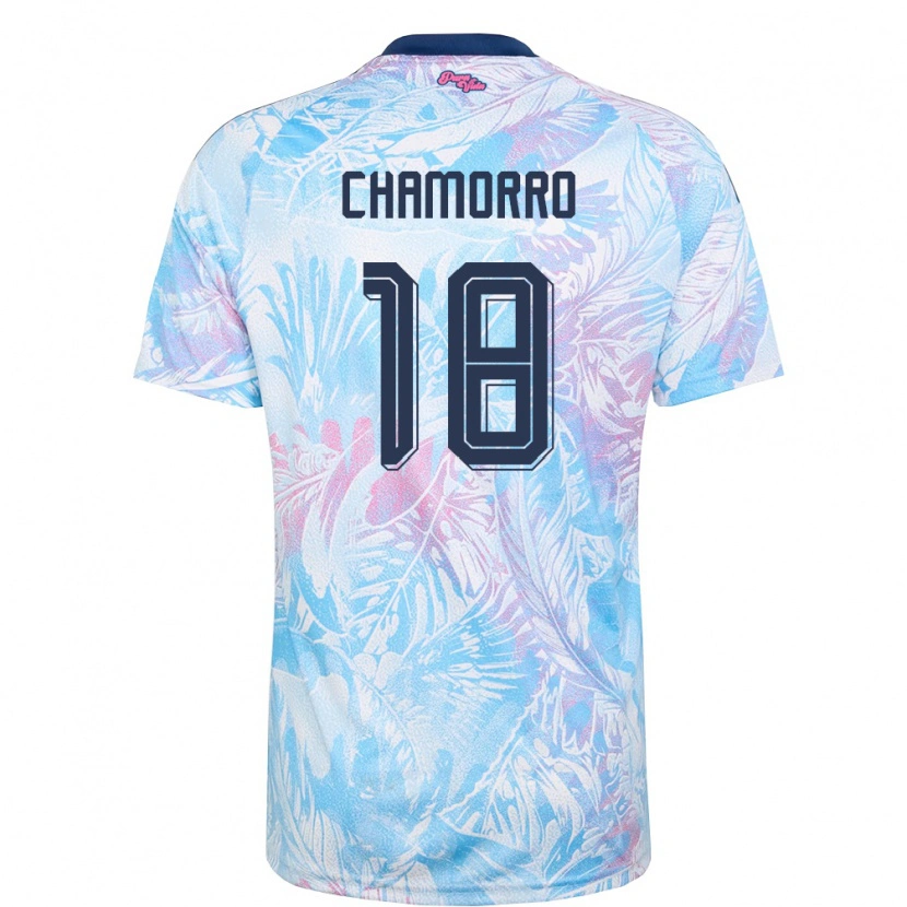 Danxen Kid Costa Rica Kevin Chamorro #18 Sky Blue Navy Pink Away Jersey 26-28 T-Shirt
