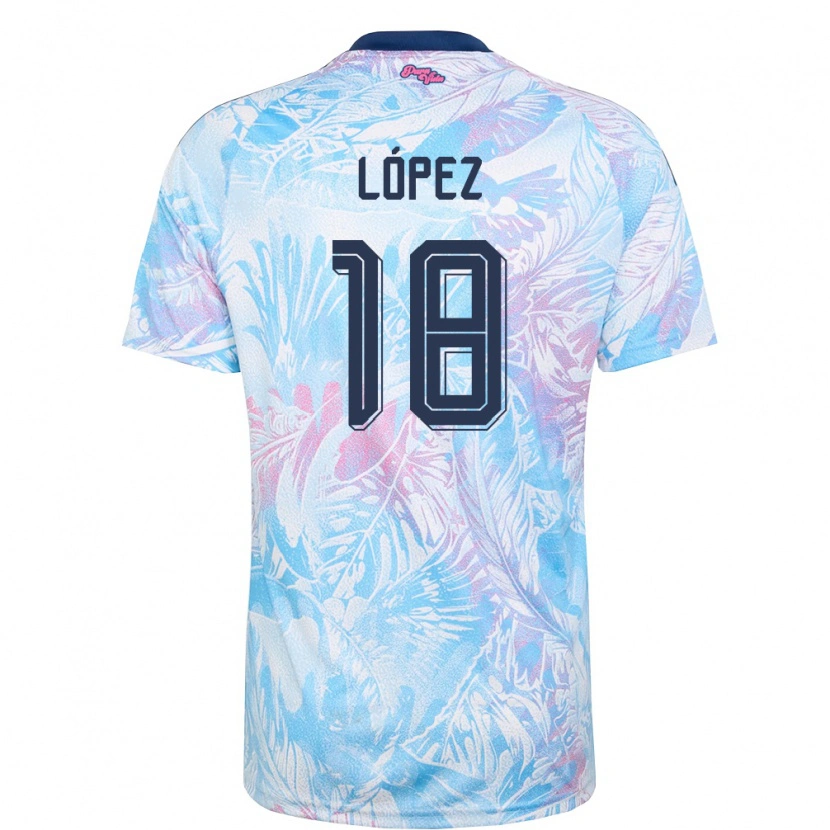 Danxen Kid Costa Rica Jafeth López #18 Sky Blue Navy Pink Away Jersey 26-28 T-Shirt