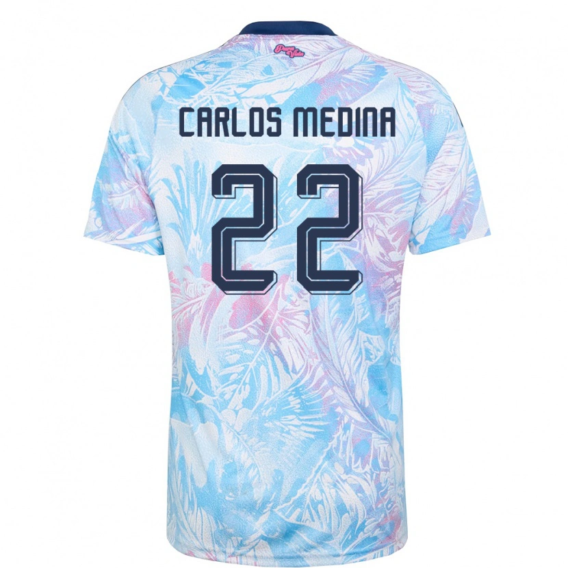 Danxen Kid Costa Rica Luis Carlos Medina #22 Sky Blue Navy Pink Away Jersey 26-28 T-Shirt