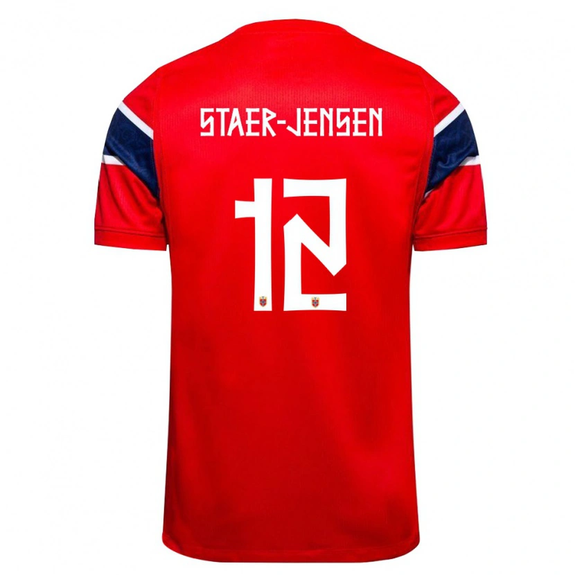 Danxen Men Norway Magnus Stær-Jensen #12 Red Navy White Home Jersey 26-28 T-Shirt
