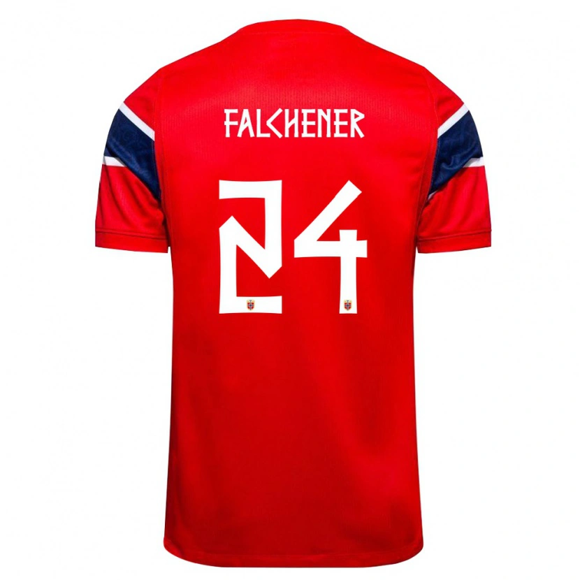 Danxen Men Norway Henrik Falchener #24 Red Navy White Home Jersey 26-28 T-Shirt