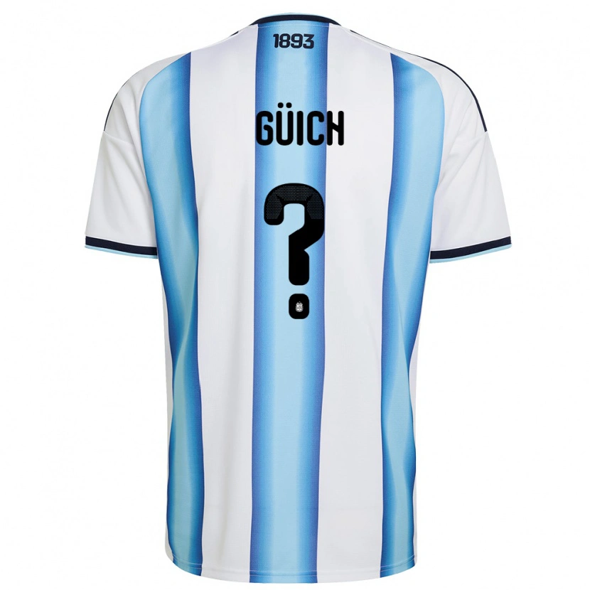 Danxen Men Argentina Alvaro Güich #0 White Sky Blue Navy Home Jersey 26-28 T-Shirt