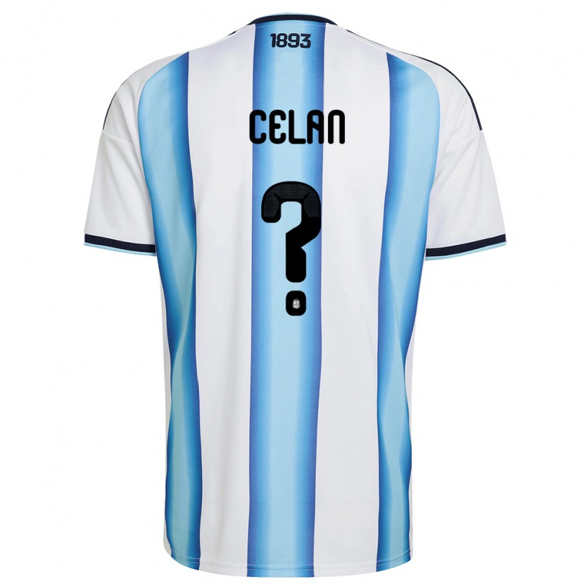 Danxen Men Argentina Bruno Celan #0 White Sky Blue Navy Home Jersey 26-28 T-Shirt