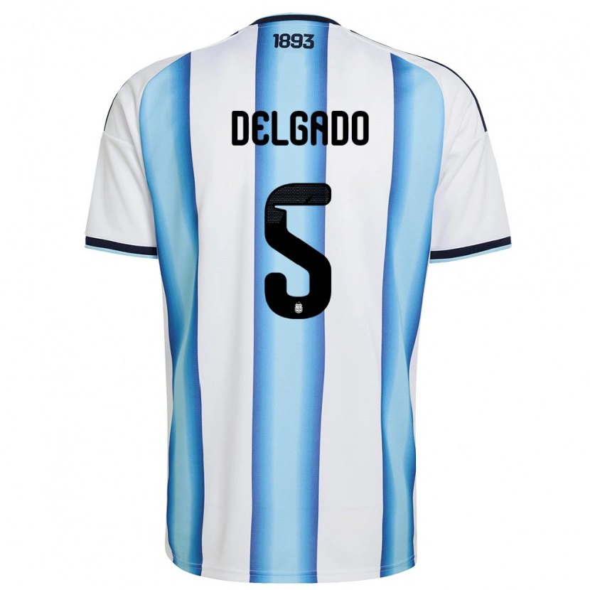Danxen Men Argentina Milton Delgado #5 White Sky Blue Navy Home Jersey 26-28 T-Shirt