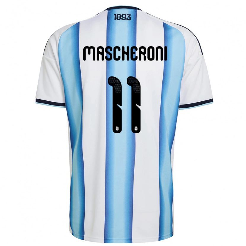 Danxen Men Argentina Bruno Mascheroni #11 White Sky Blue Navy Home Jersey 26-28 T-Shirt