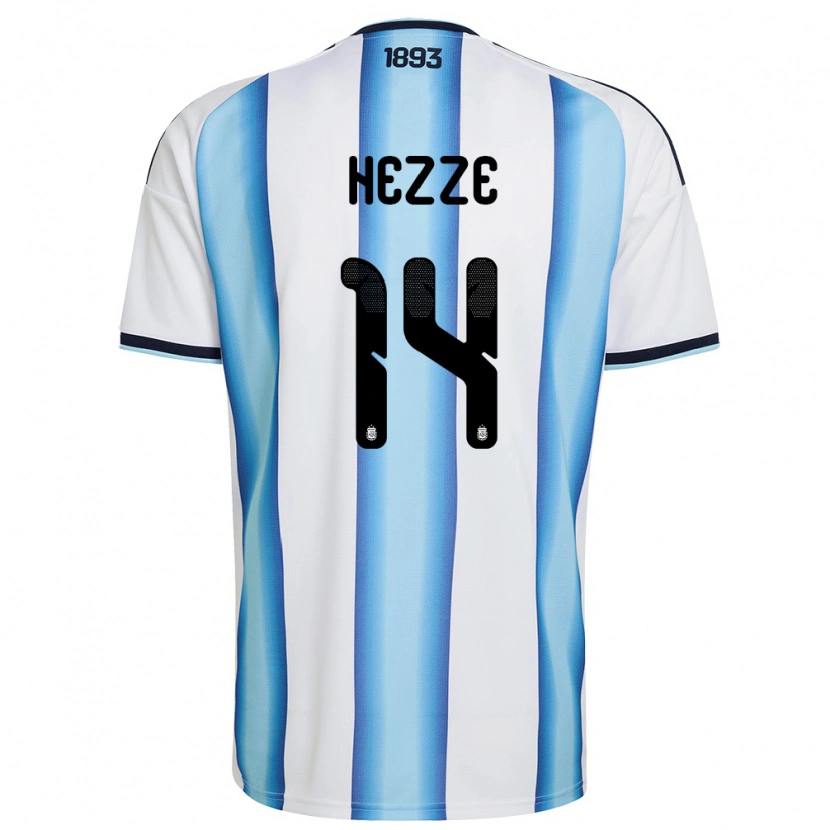 Danxen Men Argentina Santiago Hezze #14 White Sky Blue Navy Home Jersey 26-28 T-Shirt