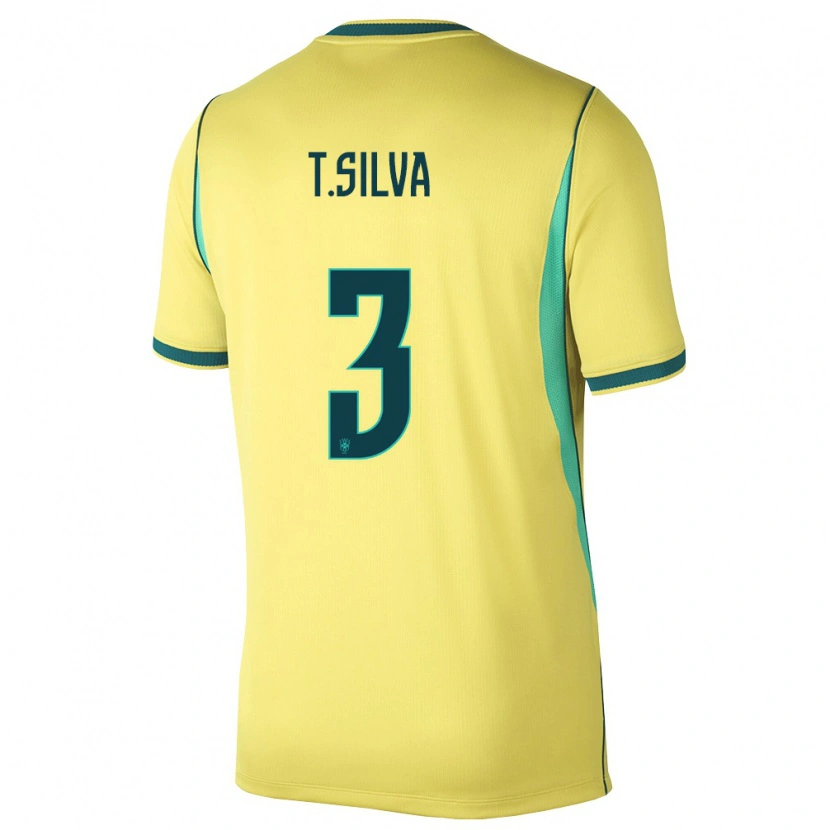 Danxen Men Brazil Thiago Silva #3 Yellow Green Home Jersey 26-28 T-Shirt