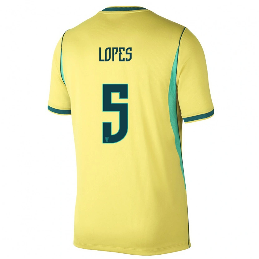 Danxen Men Brazil Lucas Lopes #5 Yellow Green Home Jersey 26-28 T-Shirt
