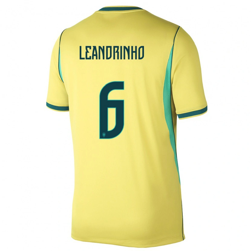 Danxen Men Brazil Leandrinho #6 Yellow Green Home Jersey 26-28 T-Shirt